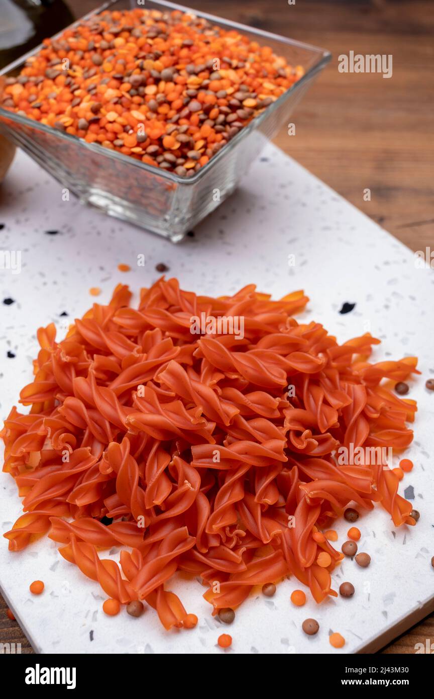 Vegan gluten free and vegetarian food, dried spiral pasta made from