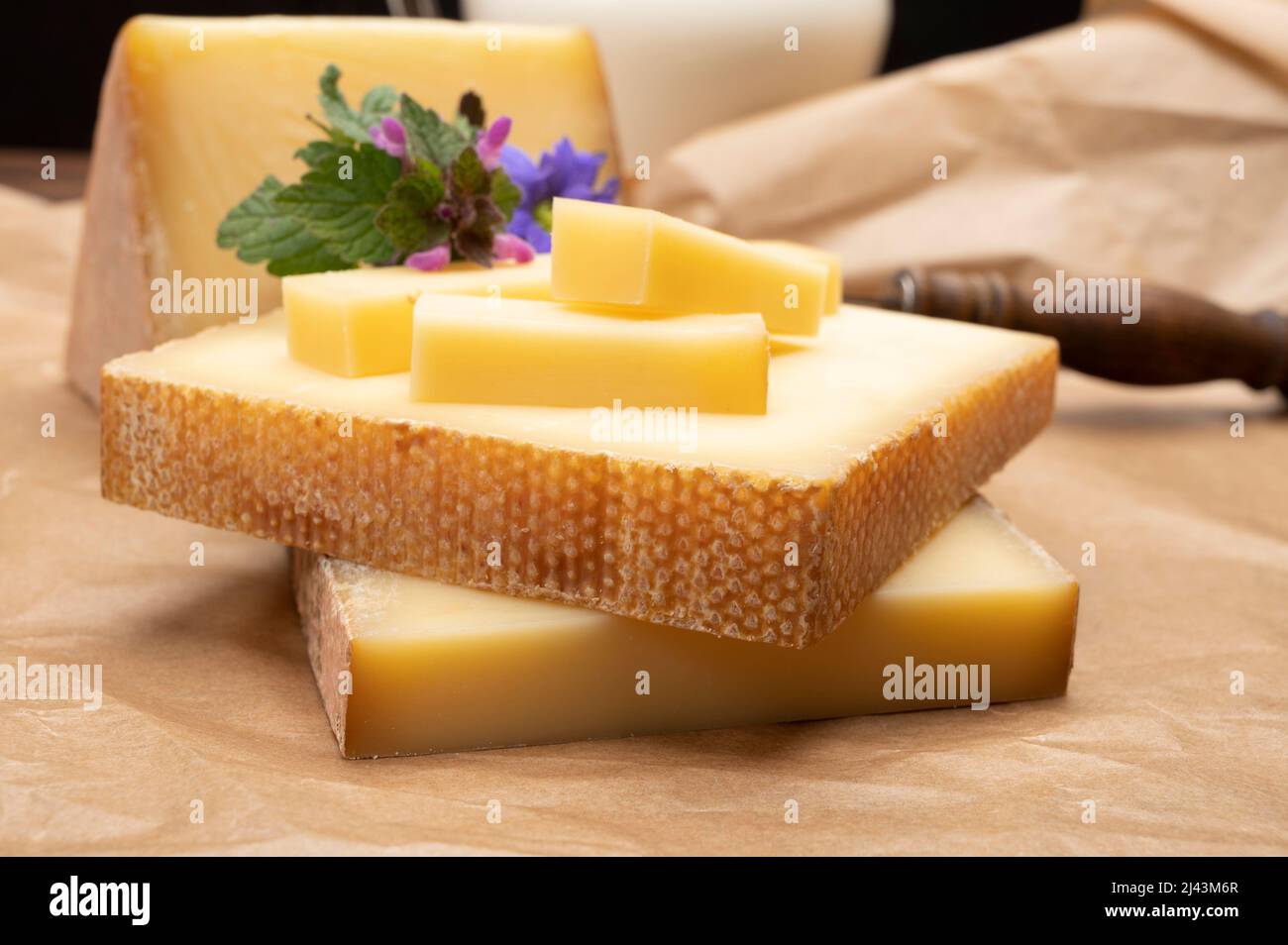 Swiss cheese collection, gruyere cheese made from unpasteurized cow's