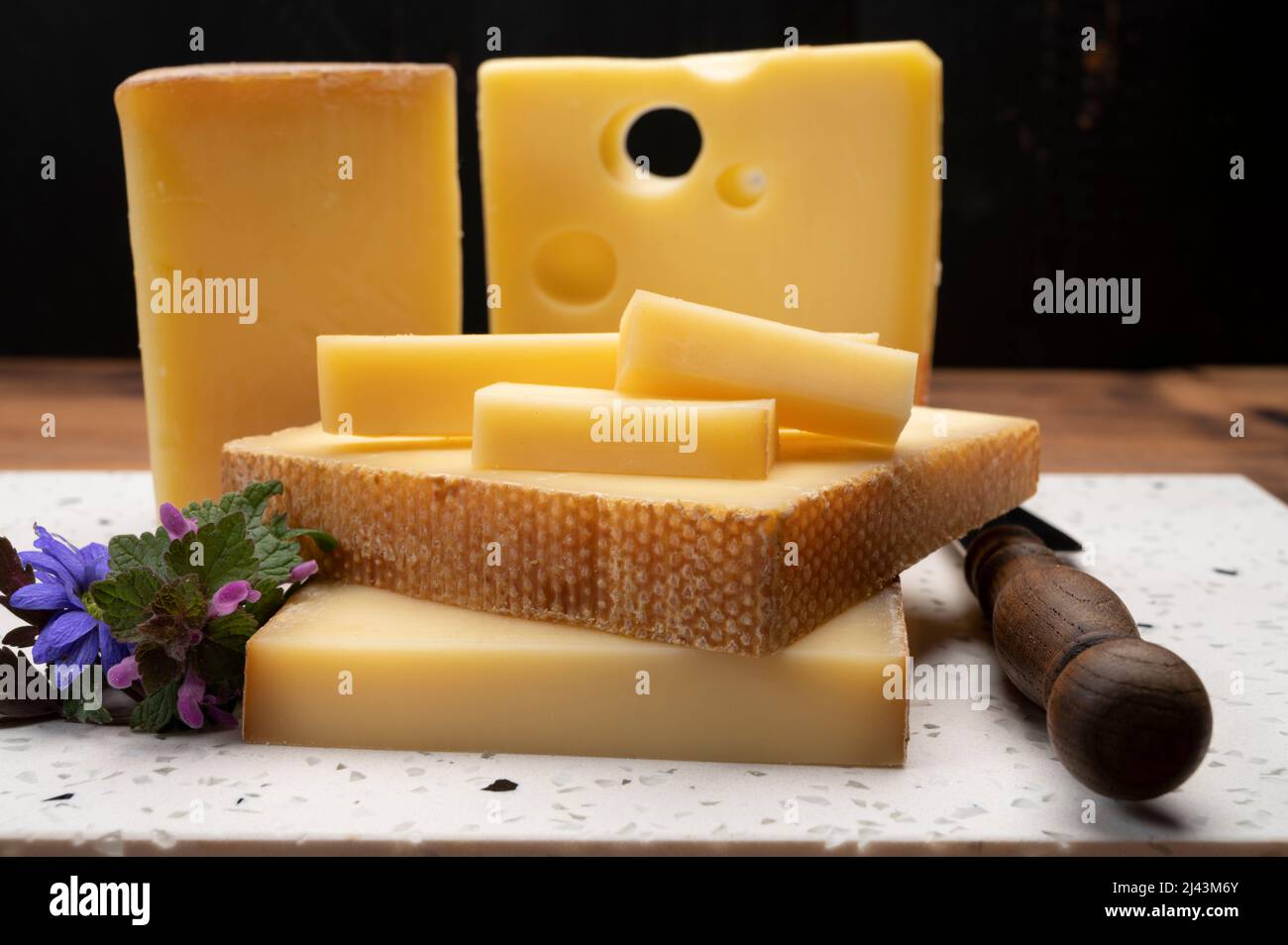 Swiss cheese collection, holes emmentaler and gruyere cheese made from
