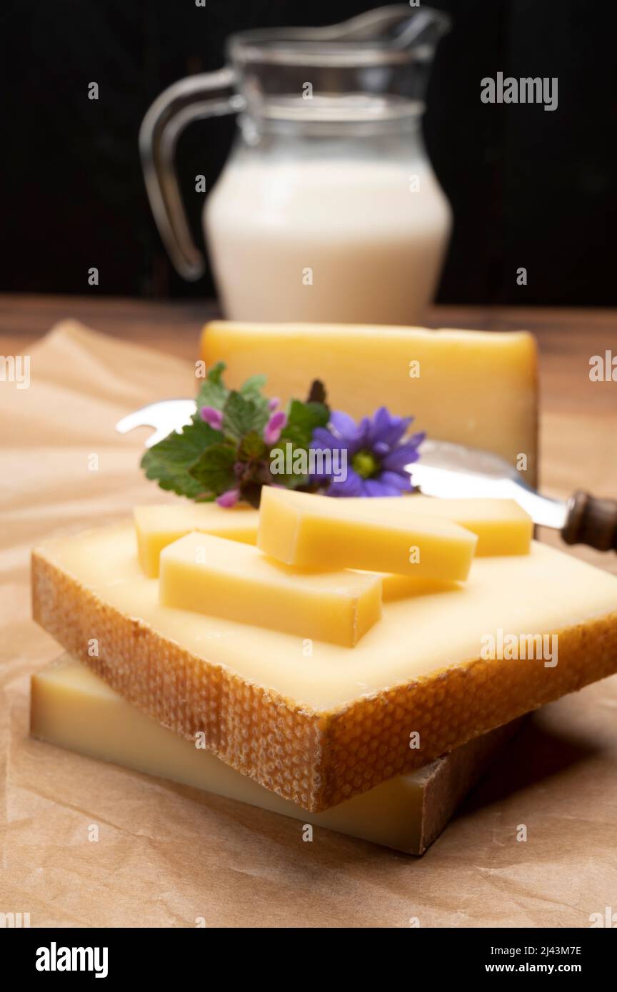 Swiss cheese collection, gruyere cheese made from unpasteurized cow's