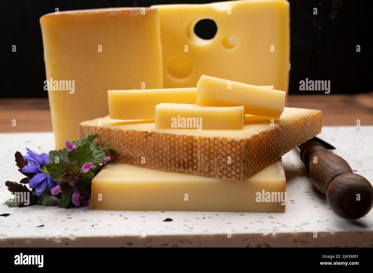 Swiss cheese collection, holes emmentaler and gruyere cheese made from