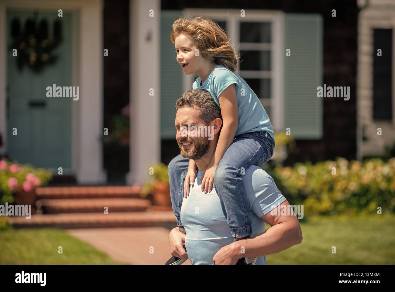childhood and parenthood. parent hold with small child boy. dad with kid Stock Photo