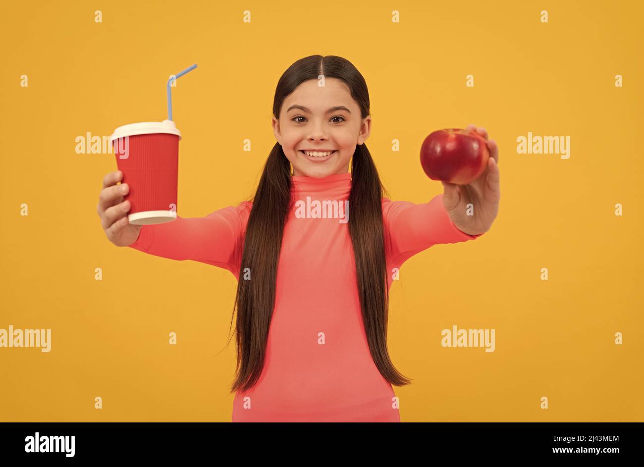 lunch break. teen girl drinking fruit tea. portrait of enjoyment. happy