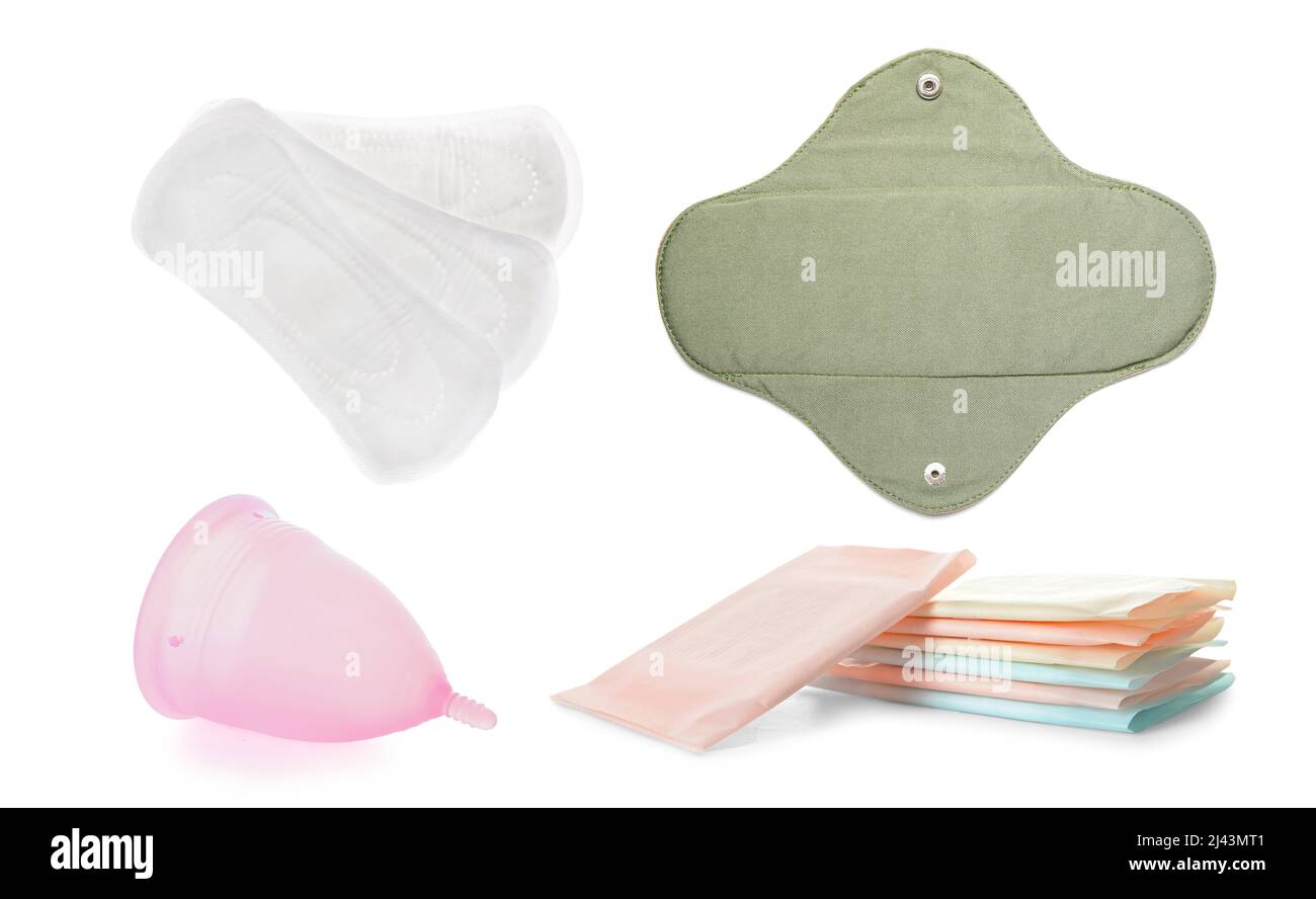 Different means of feminine hygiene isolated on white Stock Photo Alamy