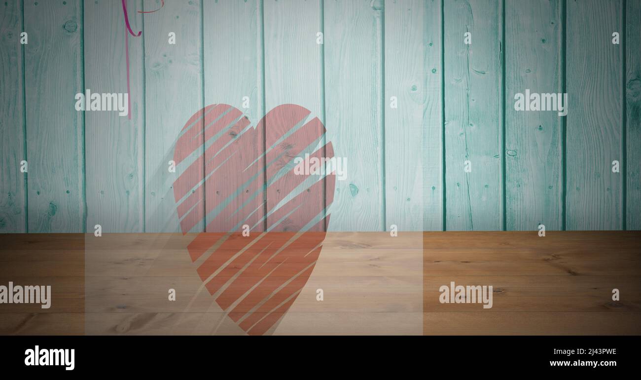 Red heart icon with copy space on blue wooden background Stock Photo ...