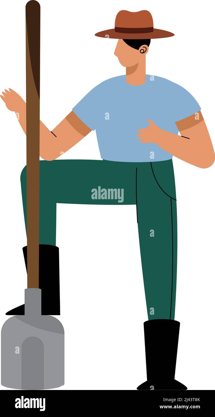 farmer with shovel tool character Stock Vector Image & Art - Alamy