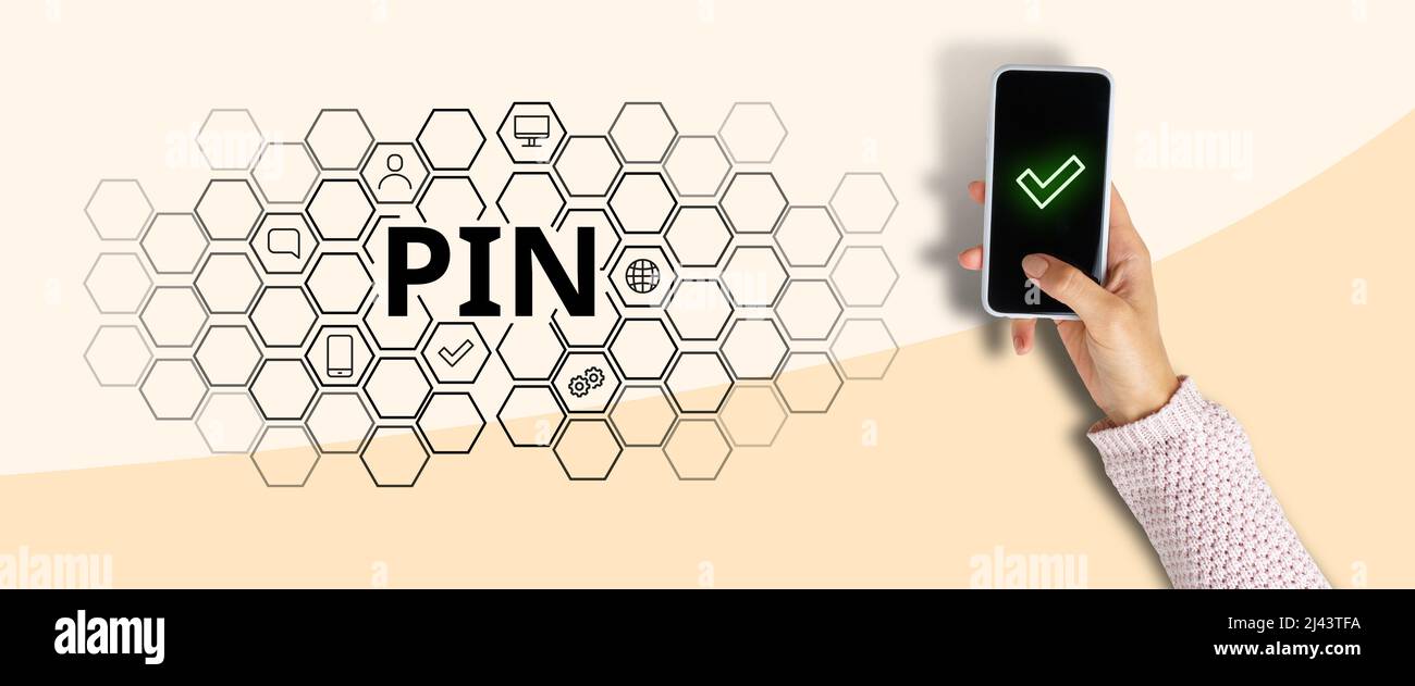 Acronym pin or personal identification number hand holding smartphone