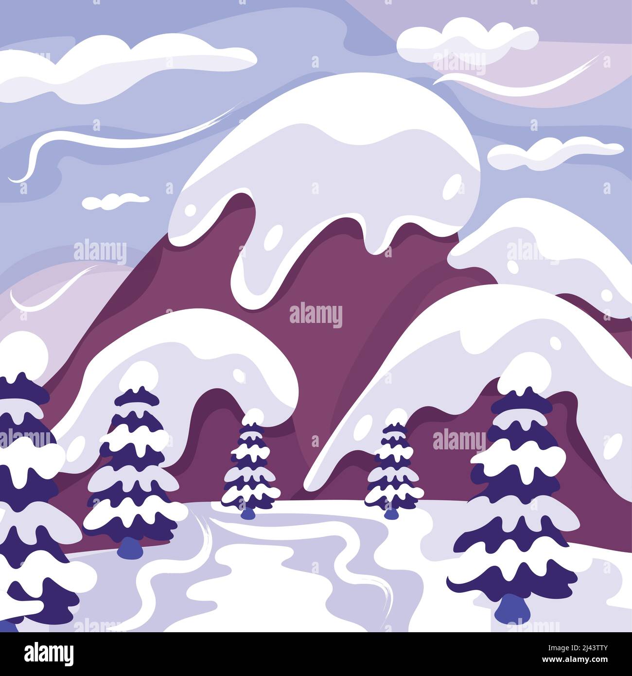Beautiful colored winter landscape with hills and trees Vector Stock ...