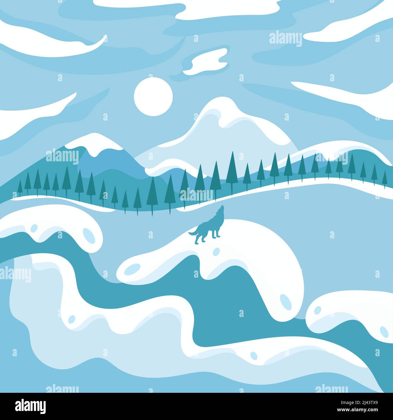 Beautiful light blue winter landscape with hills and trees Vector Stock ...