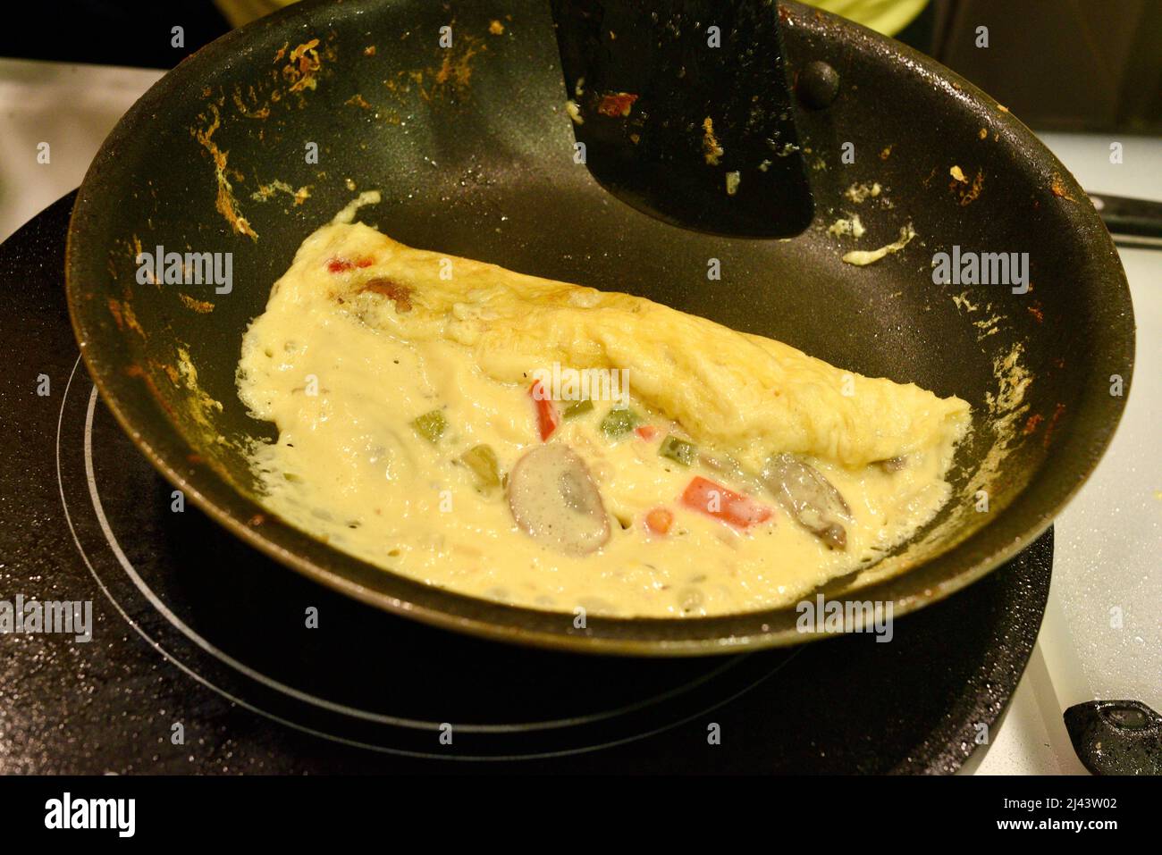 Plantbased Just Egg omelette being prepared with an egg substitute