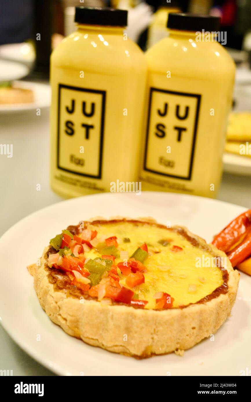 Plantbased Just Egg quiche being prepared with an egg substitute made