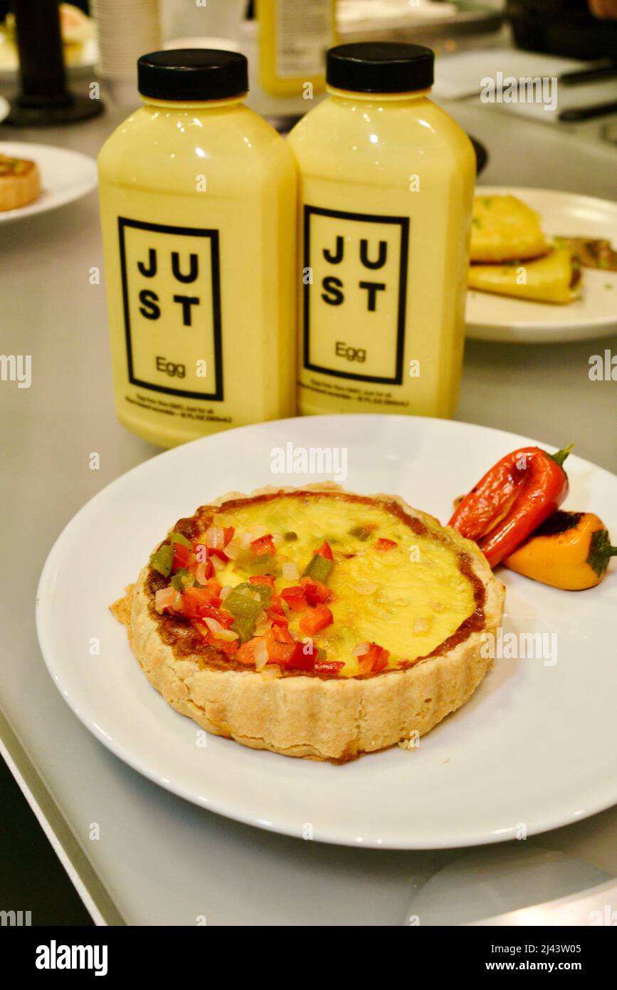 Plantbased Just Egg quiche being prepared with an egg substitute made
