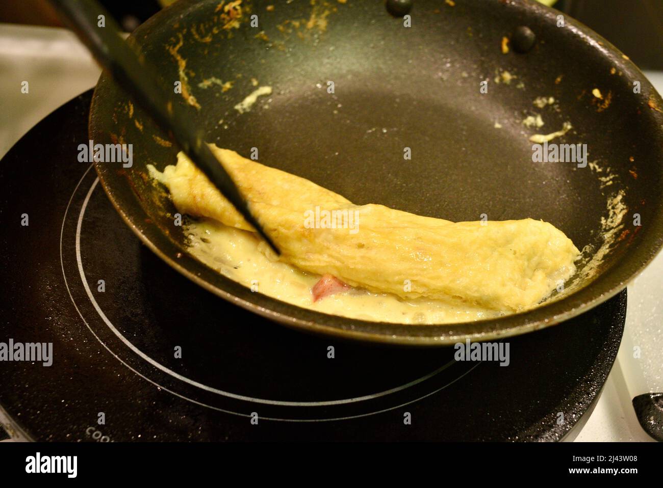 Plantbased Just Egg omelette being prepared with an egg substitute