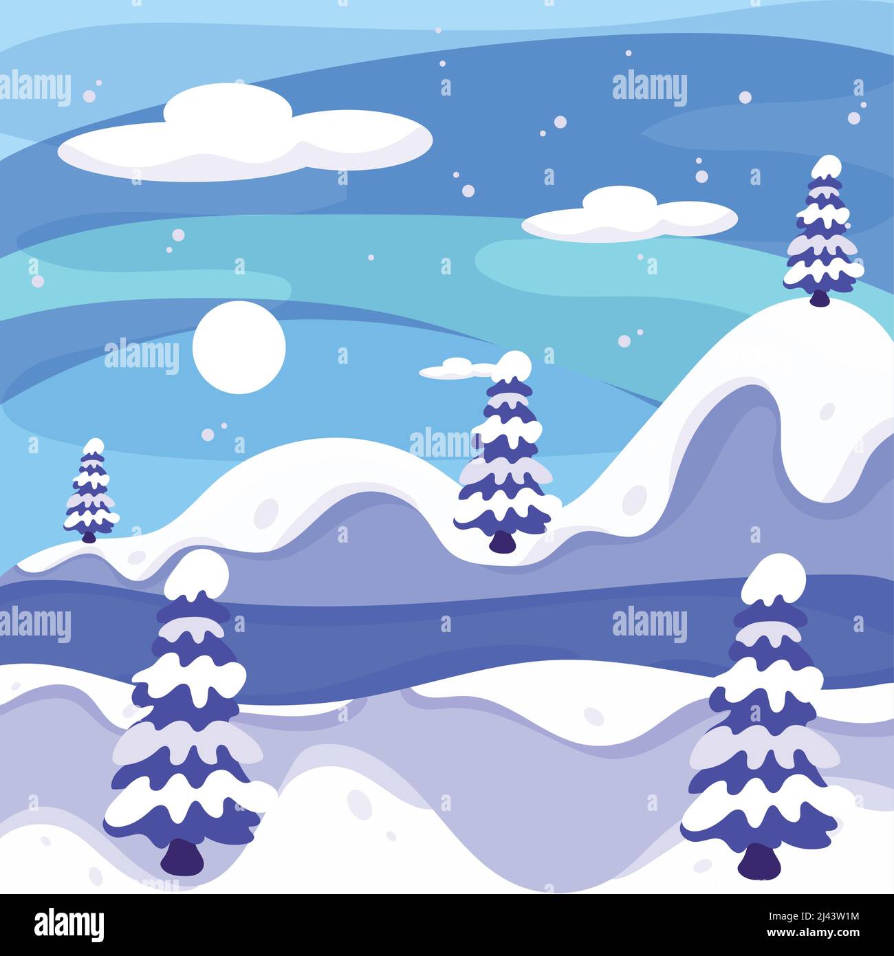 Light blue winter landscape with hills and trees Vector Stock Vector ...