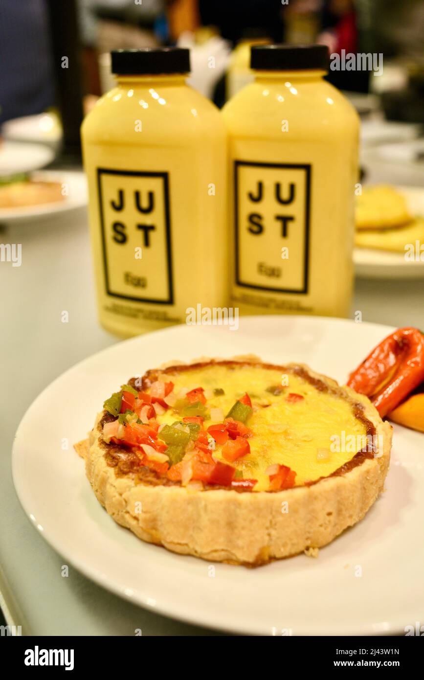 Plantbased Just Egg quiche being prepared with an egg substitute made