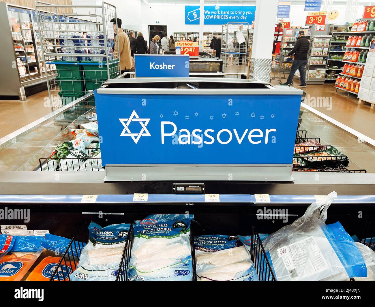 Toronto, Ontario, Canada April 10, 2022 Happy Passover sign in store