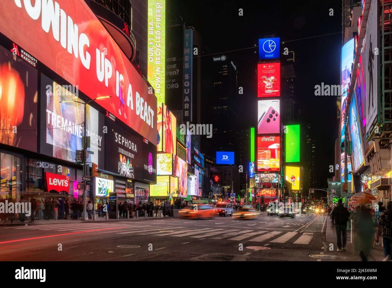 Famous Times Square at night, Manhattan, New York City Stock Photo