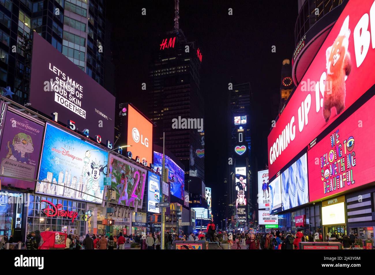Famous Times Square at night, Manhattan, New York City Stock Photo
