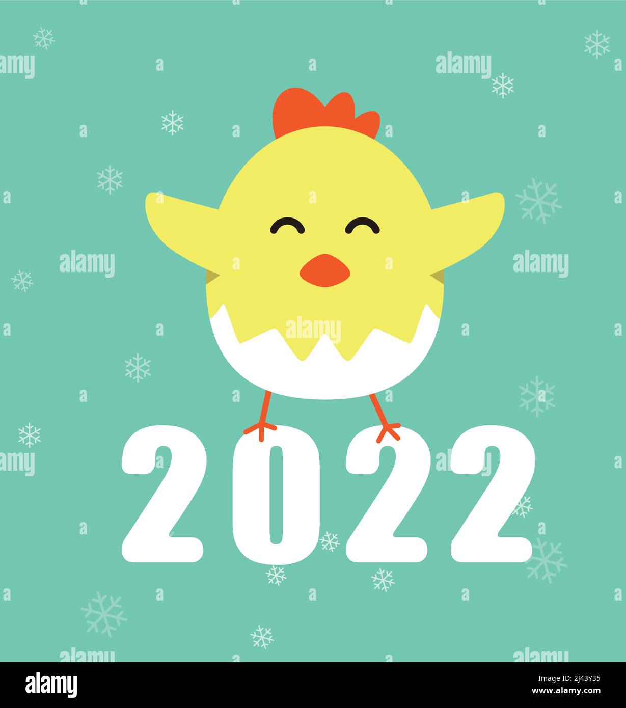 Cute cartoon chicken flat icon for 2022 new year, vector illustration. Stock Vector
