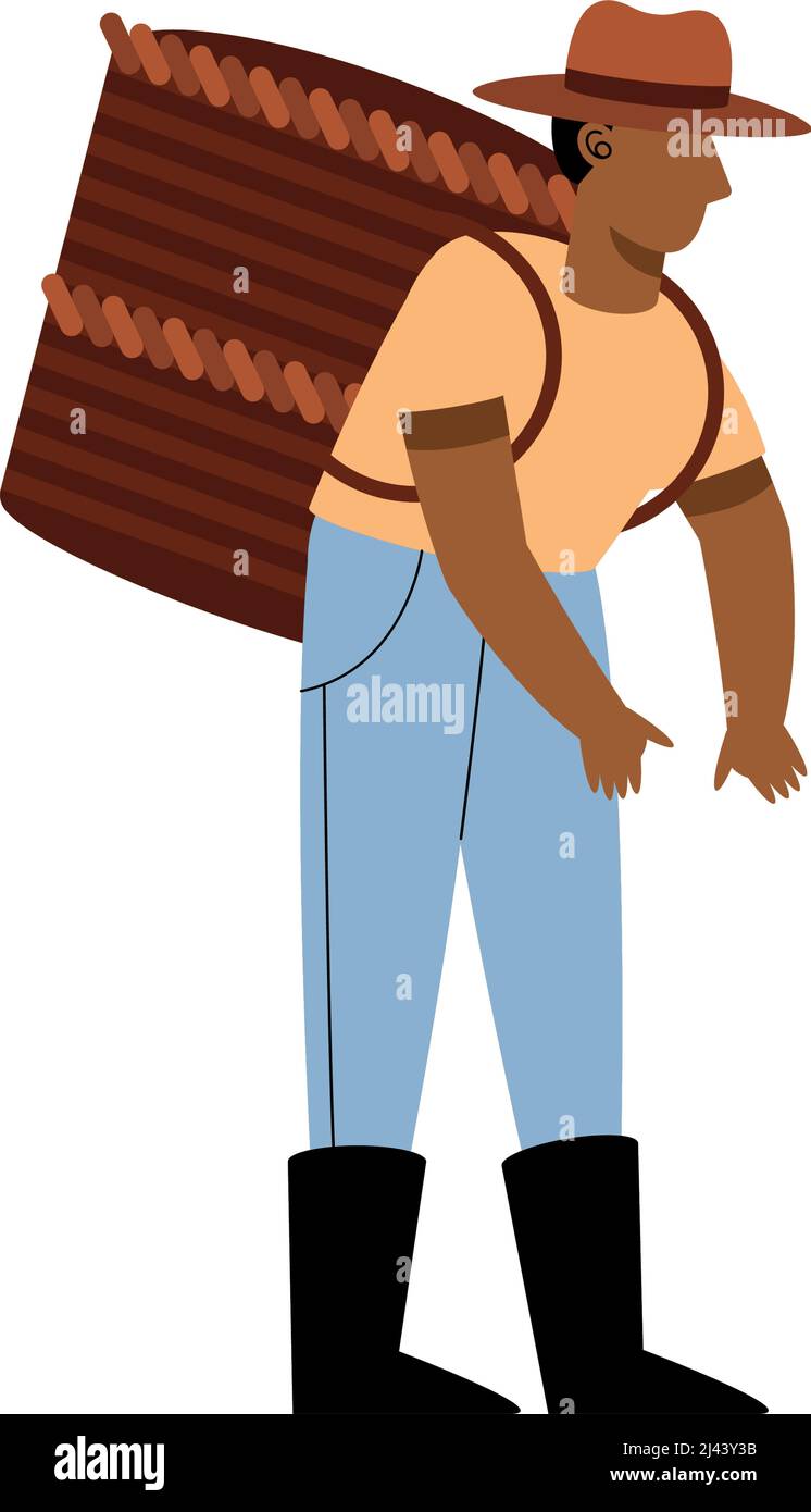 farmer lifting basket working character Stock Vector Image & Art - Alamy