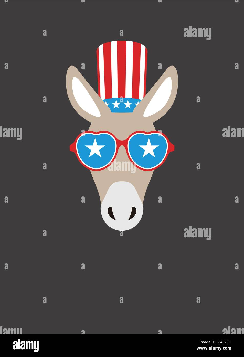 Portrait of donkey, wearing something, like Democratic Party US, cool style Stock Vector