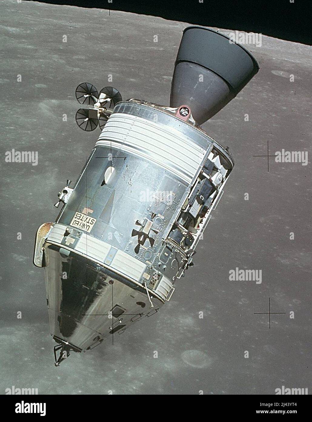 The Apollo 15 command and service module in lunar orbit, photographed from Falcon Stock Photo