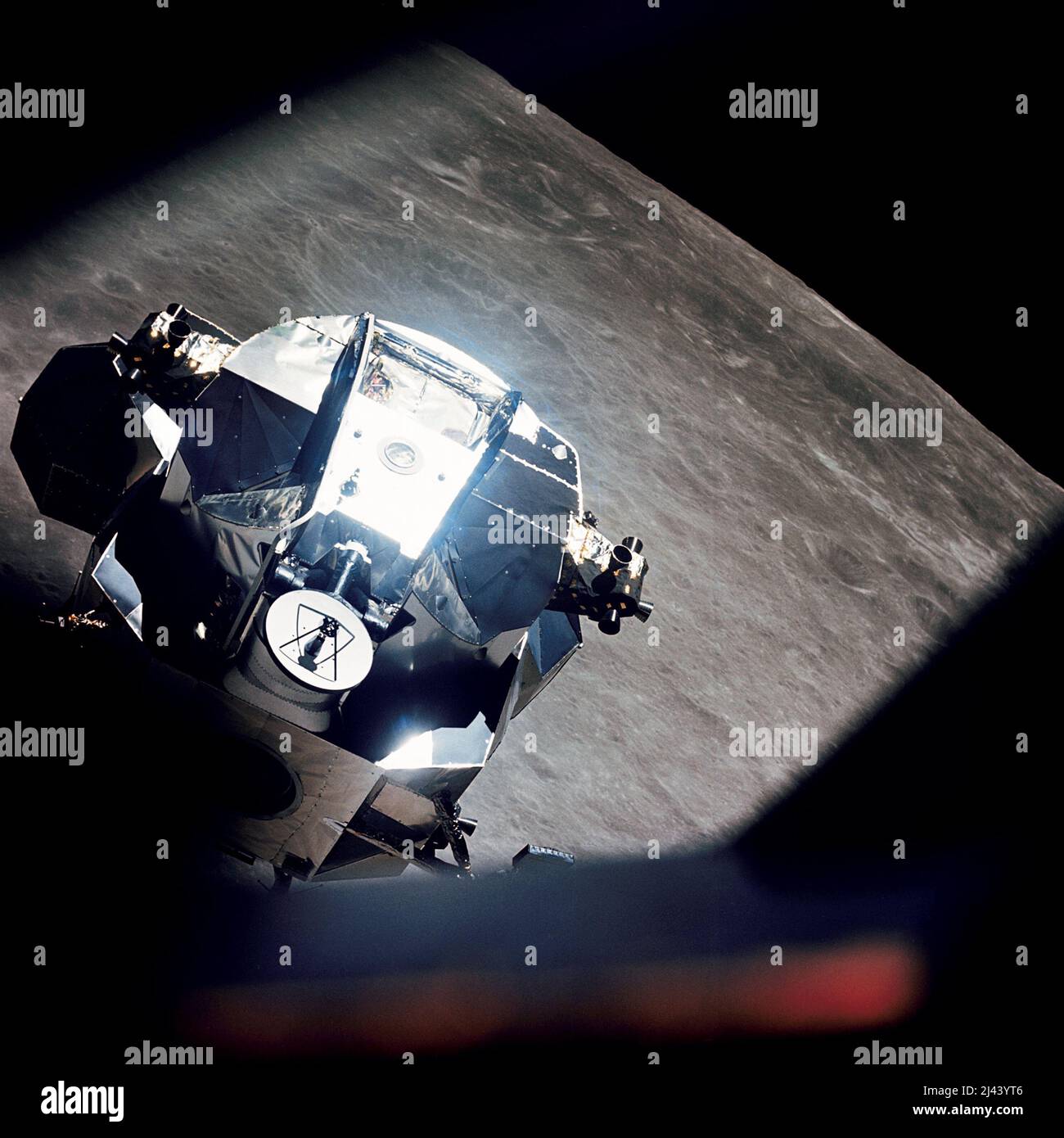 The Lunar Module Snoopy from Apollo 10 returning to the Command Module after descending to within 10 miles of the surface of the moon. The next mission,Apollo 11, was the first to land on the surface of the moon. Stock Photo