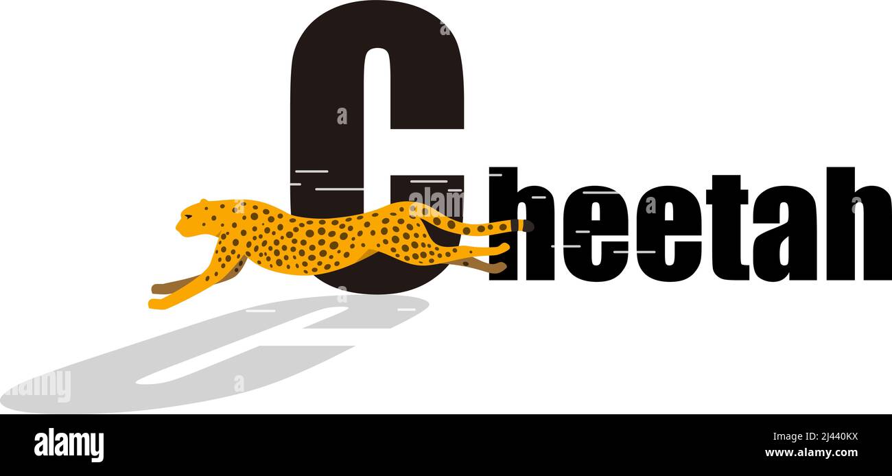 Cheetah running side flat 3D icon design, vector illustration Stock Vector