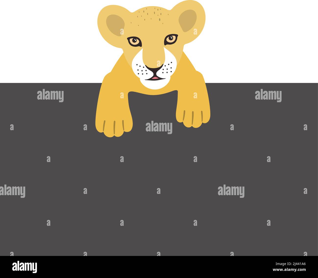 cute cub lion lying on the blackboard, vector illustration Stock Vector