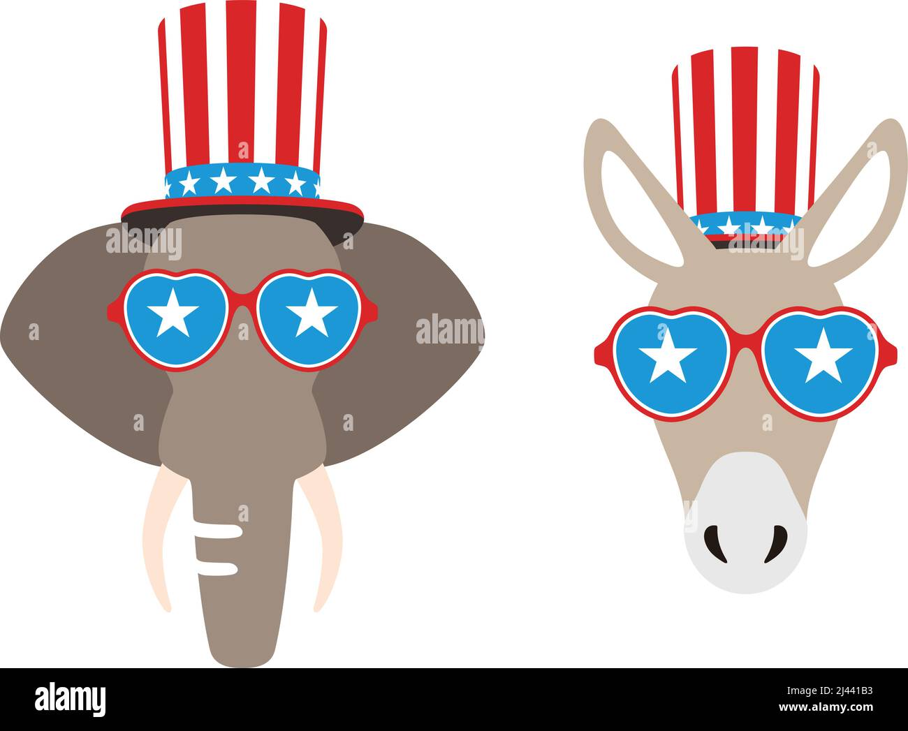 Democrat Donkey and Republican Elephant flat vector illustration Stock Vector