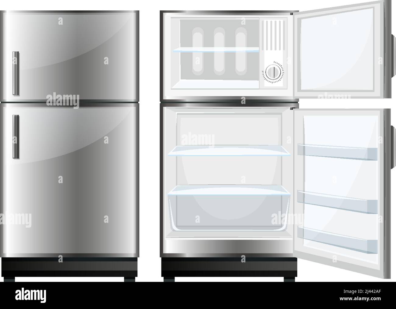 Empty refrigerator with opened door illustration Stock Vector