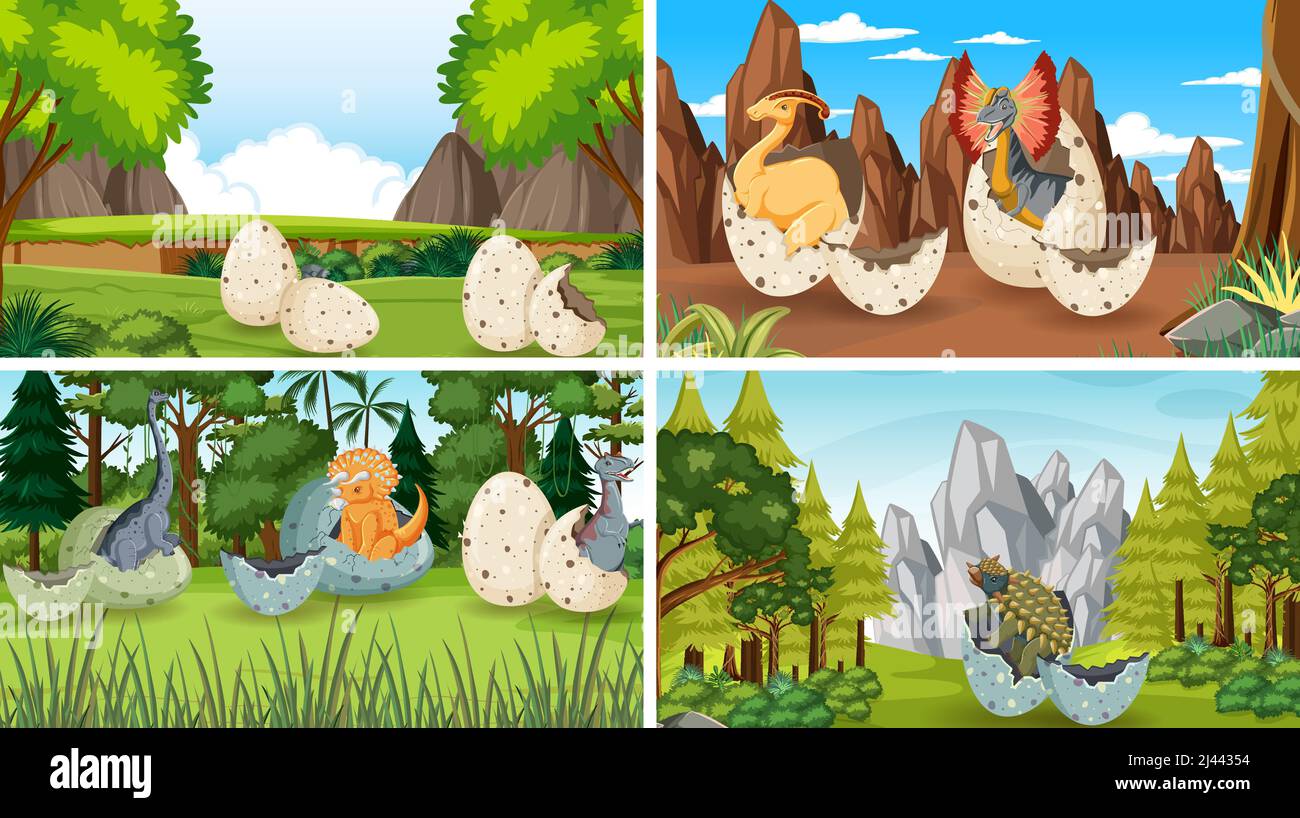 Scene with dinosaurs in the forest illustration Stock Vector Image ...