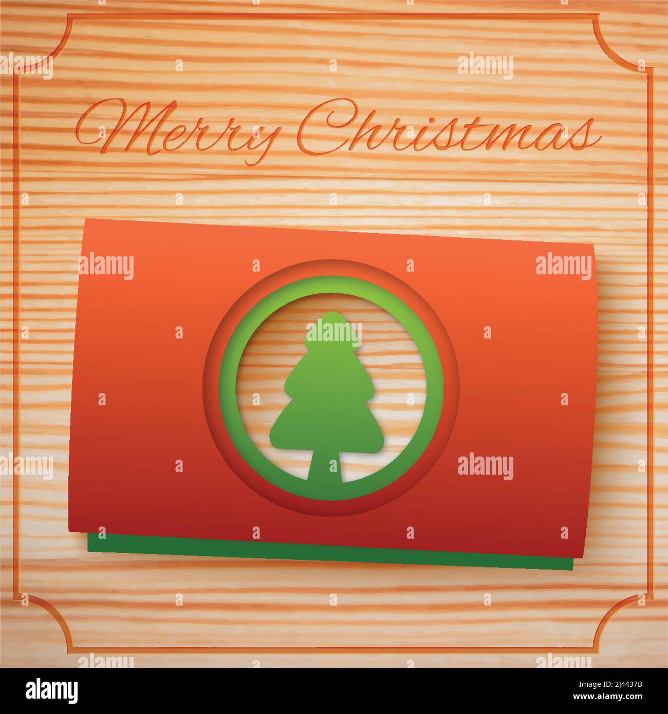 Merry Christmas greeting template with red green cartons fir tree on ...