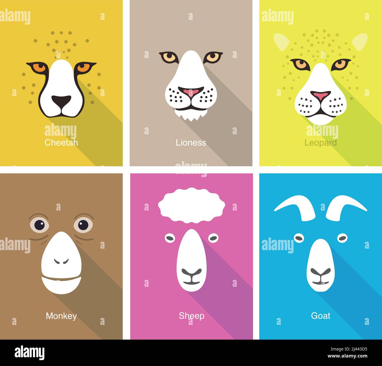 animal face flat icon set design, vector illustration Stock Vector ...