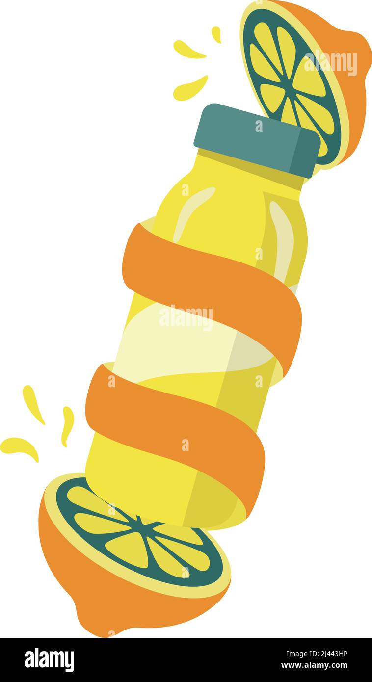 lemon fruit, peels skin, Beverage bottle, vector Stock Vector