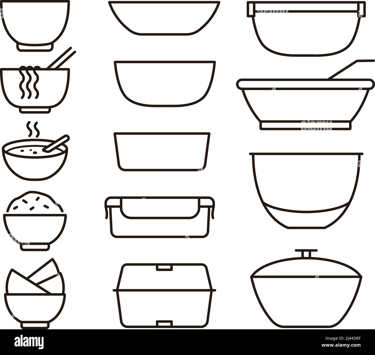 Bowls and plates icon set vector illustration Stock Vector