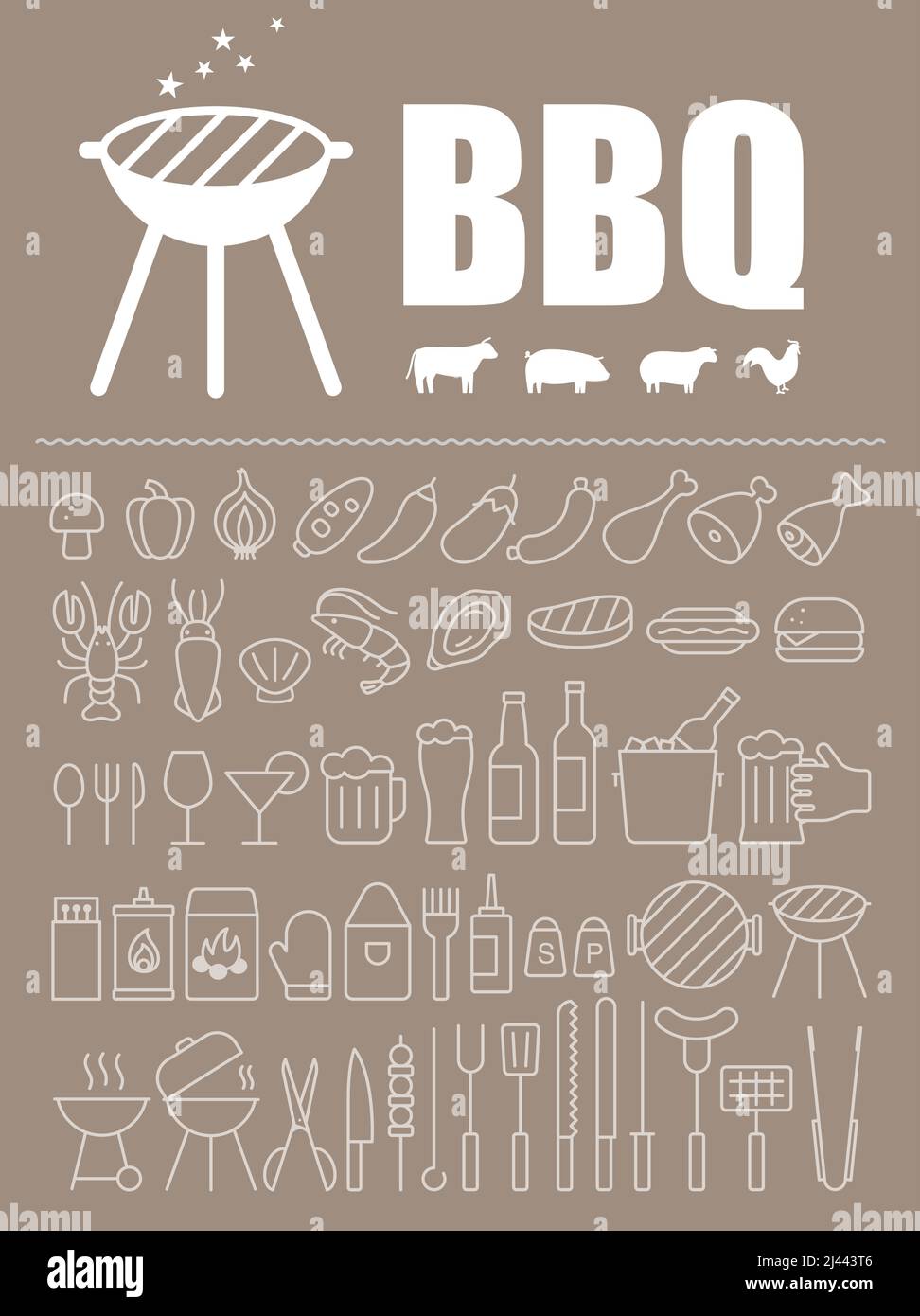 Simple Set of Barbecue Related Vector Line Icons, vector illustration ...