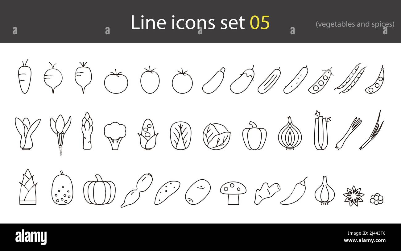 Vegetables thin line icons, vector illustration Stock Vector Image ...