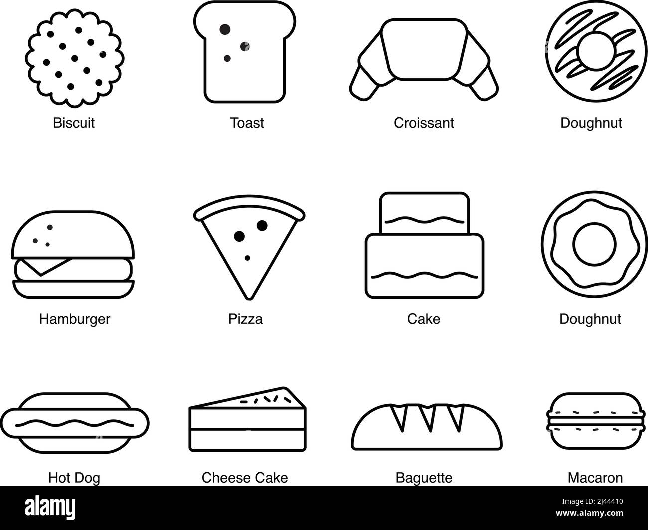 Bakery icon set, bread, biscuit snack icon set design, vector ...