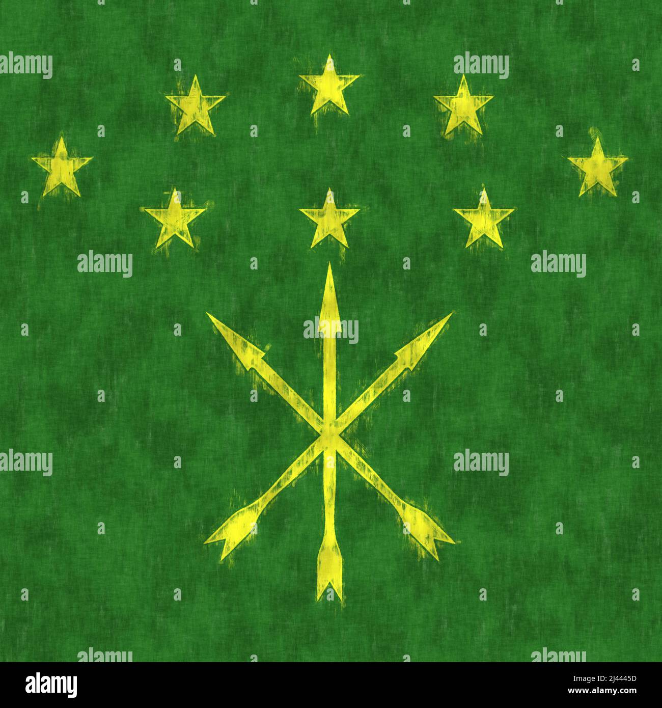 Adyghe oil painting. Adygea emblem drawing canvas. A painted picture of a country's flag. Stock Photo