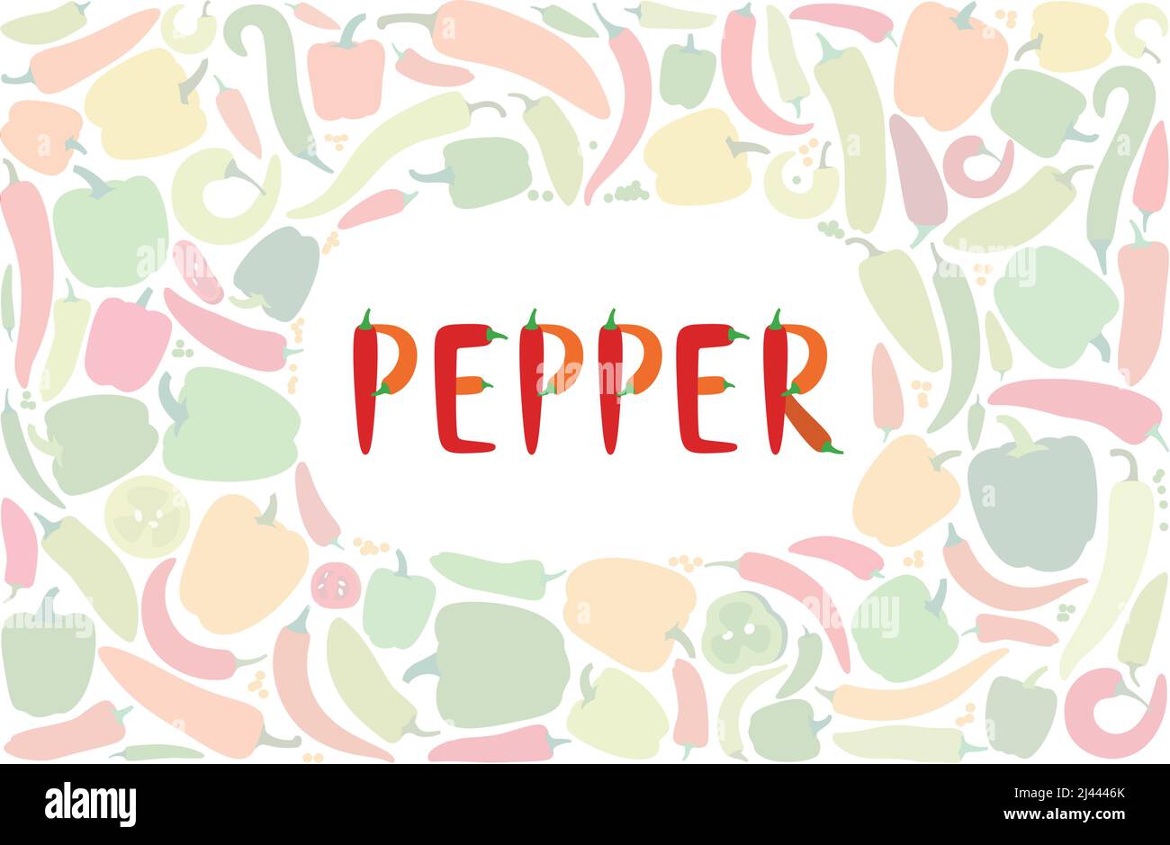 Alphabet Hot pepper font, vector illustration. Chili peppers shape letters. Colorful peppers on white background Stock Vector