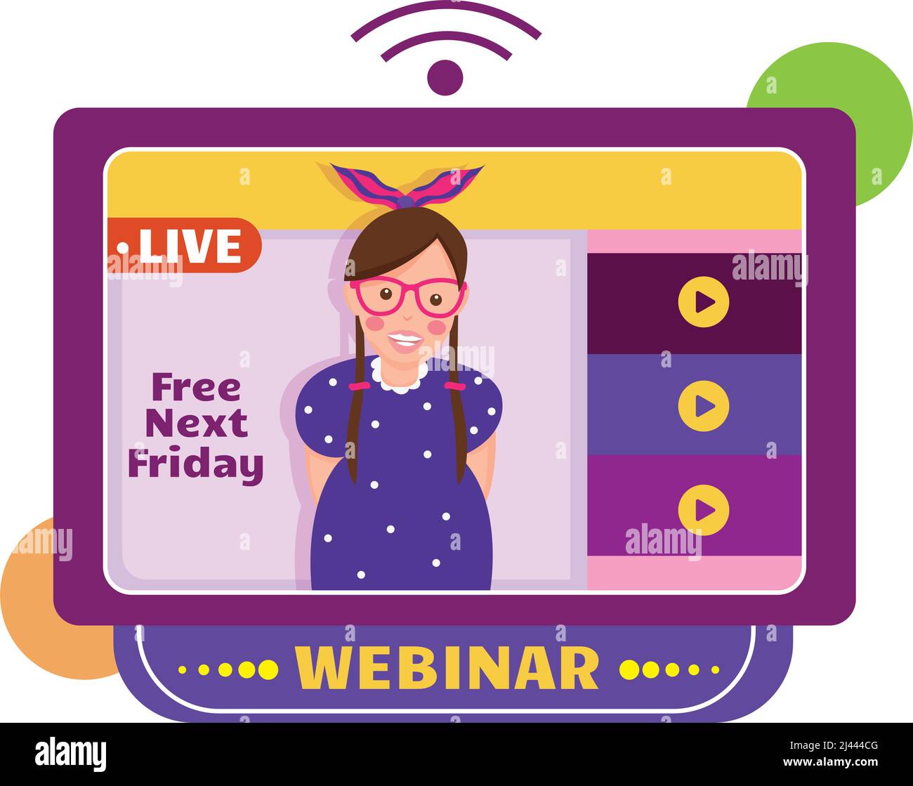 Streaming service concept woman doing a webinar on a screen Vector Stock Vector