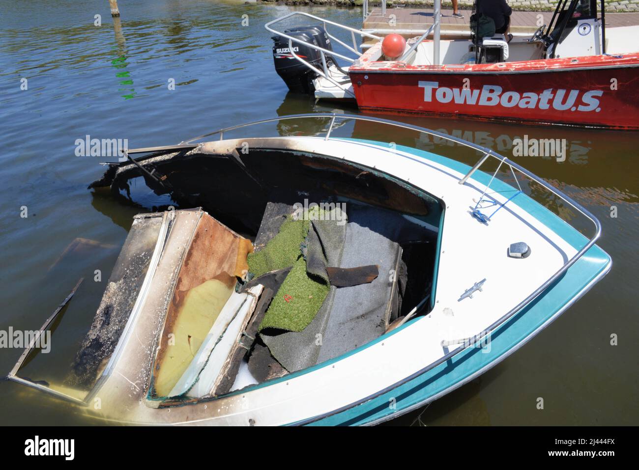Melbourne, Brevard County, Florida. USA. April 11, 2022. A boat owner