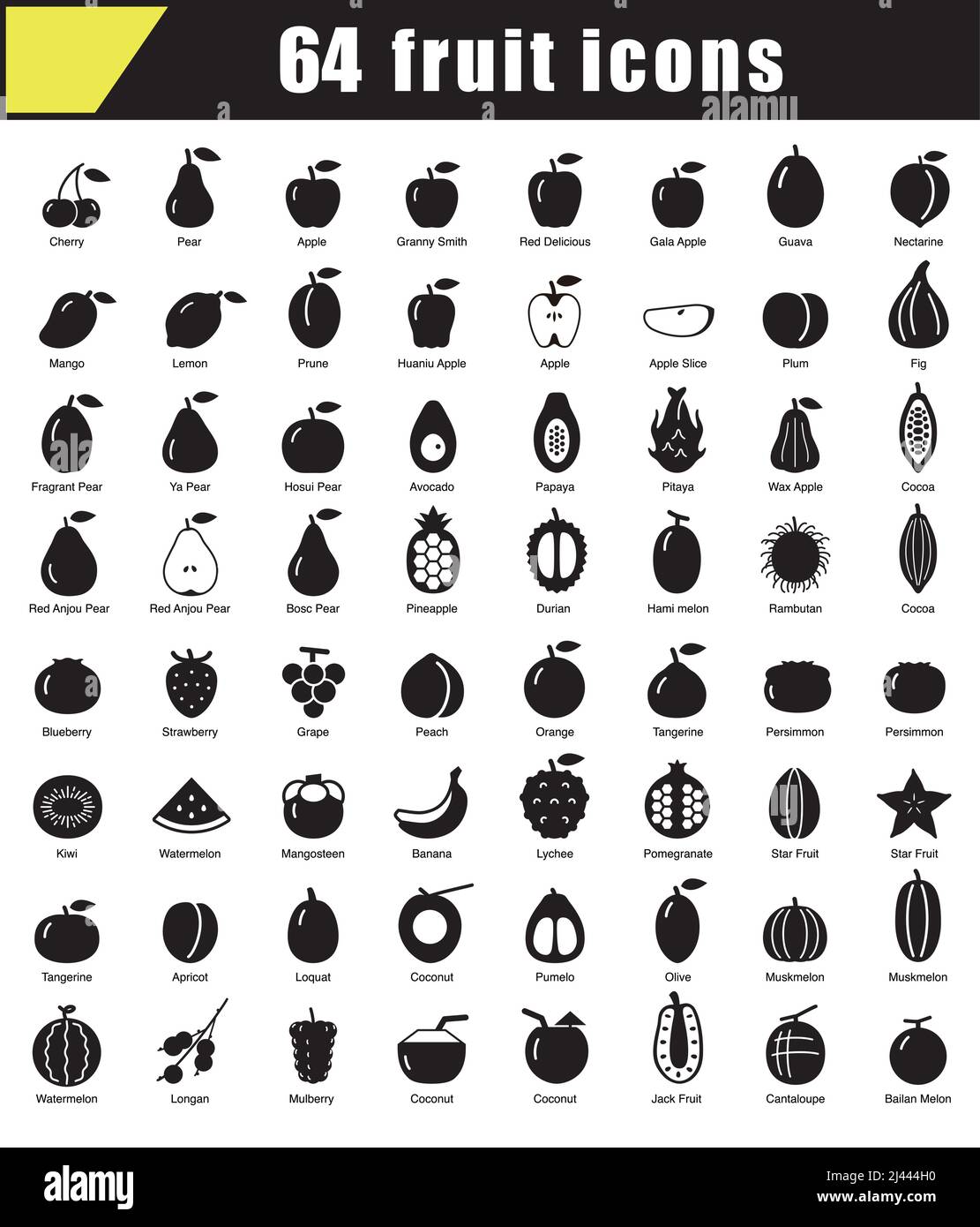64 Fruit line icons vector illustration Stock Vector