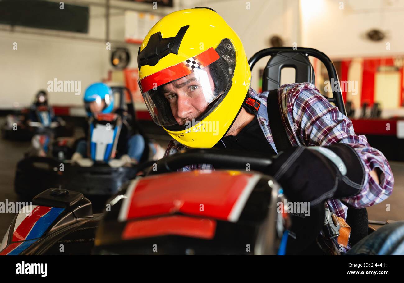 Man driving gokart car Stock Photo Alamy