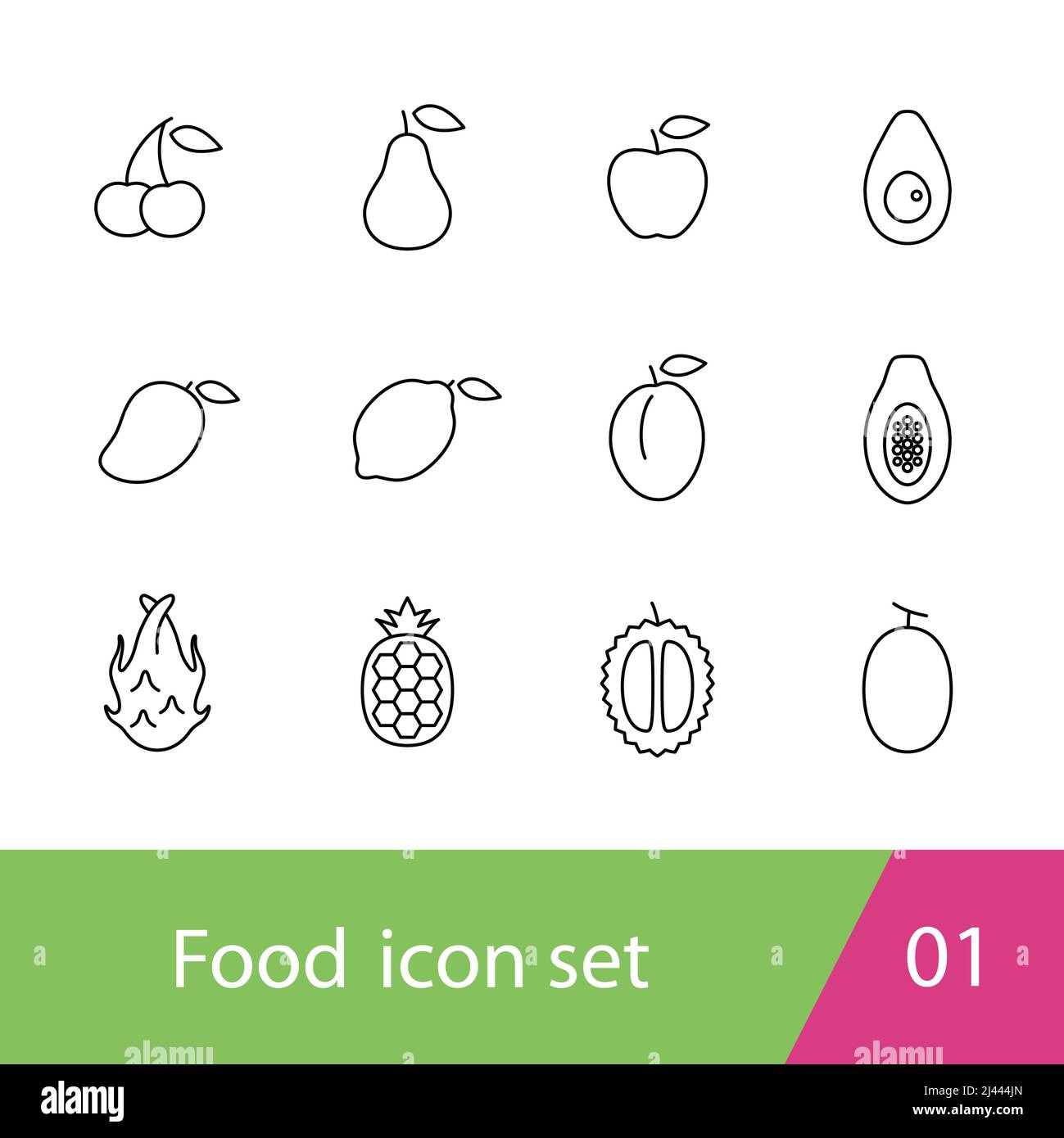 Fruit outline icon set design, vector illustration Stock Vector
