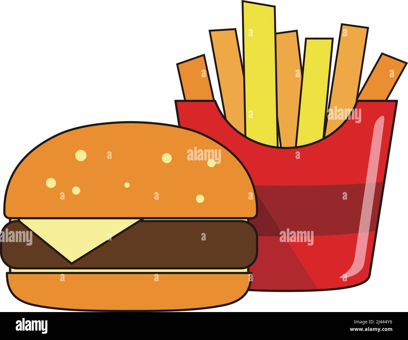 Hamburger and fries, fast foods, vector illustration Stock Vector