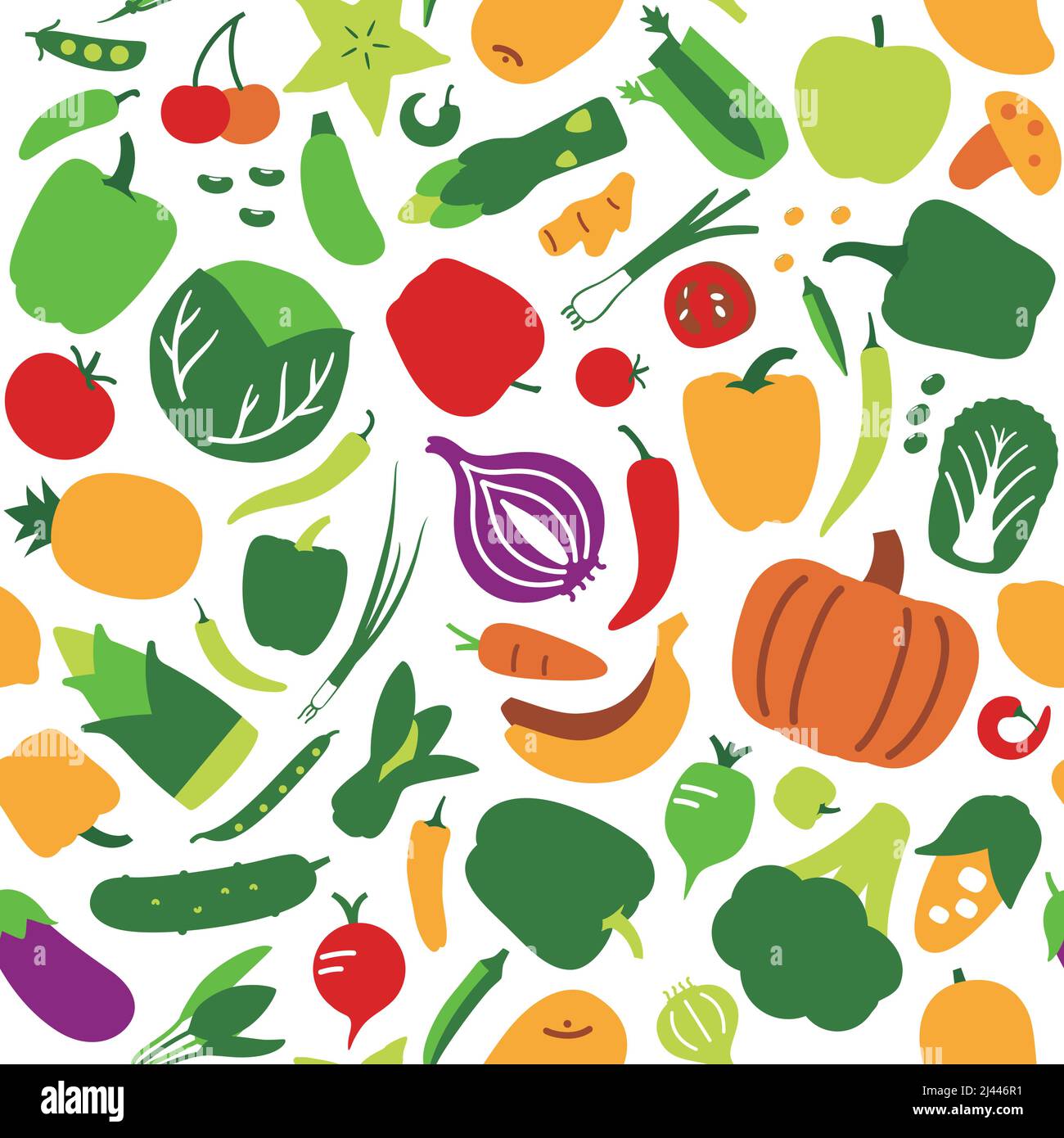Seamless pattern of vegetables and fruit, vector illustration ...