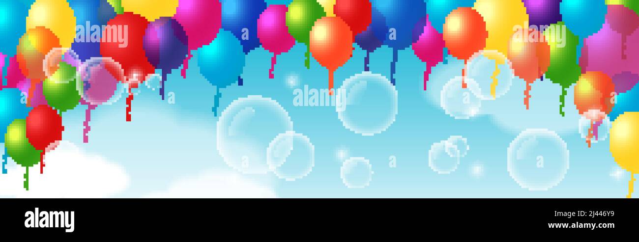 Decorative element with hanging balloons. For greeting cards, posters, banners, leaflets and brochures. Stock Vector