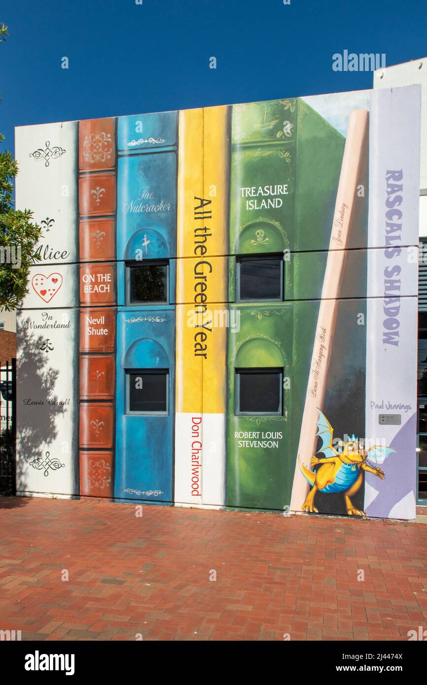 Stacked Bookshelves Street Art, Frankston, Victoria, Australia Stock